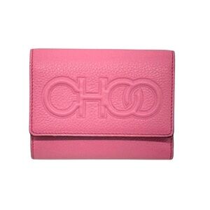 Jimmy Choo New In Box Peony Pink Grained Leather Embossed “CHOO” Small Wallet